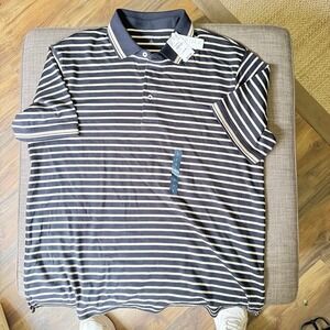 Lands End Mens Supima Cotton Polo Shirt Black Almond Stripe L 42-44 NEW